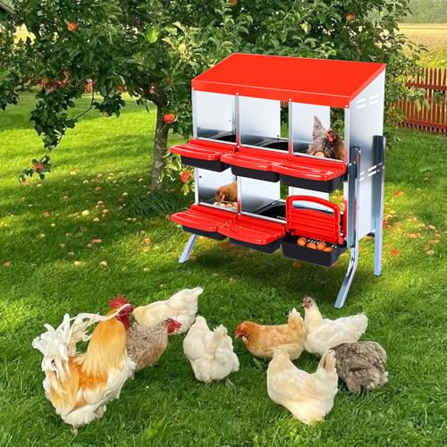 Chicken Nesting Box, 6 Hole 2 Layer Hen Nest Boxes with Legs, Roll Away Eggs Laying Boxes,Cleanable Pull Out Hen Roosting Boxes - size: Red- 6 compartment with legs