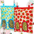 2Packs Large Rabbit Hay Feeder Bag, Upgraded Guinea Pig Hay Feeder with 3 Hooks, Chew Proof Washable Hay Bag for Rabbits Bunny Chinchilla Hamster, Mess Free Grass Holder 2 Holes, 9.8x11.4 Inch - color: Strawberry+Pineapple