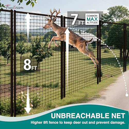 FRUITEAM Deer Fence Netting, 8FT x 100FT Heavy Duty Black PP Coated, Garden Protection Barrier, 0.7"x0.7" 70gr/sqm Mesh, Long-Lasting Yard Garden Fencing Roll - size: 8FT×100FT