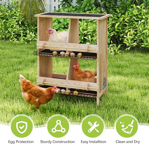 COZIWOW Nesting Boxes for Chickens 2-Tire,Roll-Away Egg Collection-with Wire Mesh and Insulation Pads, Waterproof Wooden Chicken Nesting Boxes with Perches for Hens,Ducks,Poultry,Birds,Doves