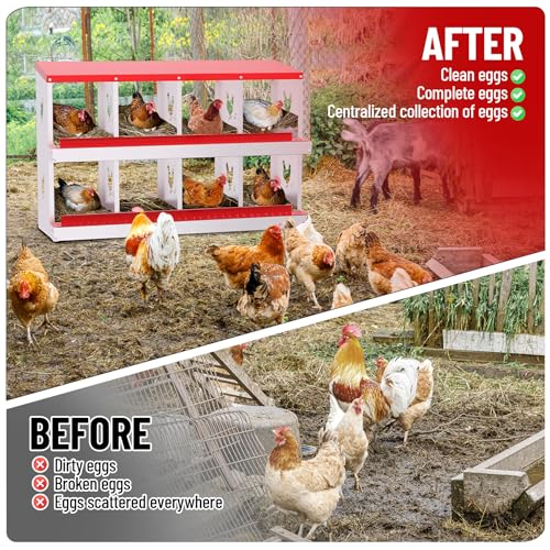 Chicken Nesting Box, 8-Hole Nesting Boxes, Removable Tray, Ventilation Holes, Easy Egg Collection & Cleaning, Laying Boxes for Hens, Red - color: Red, size: 8 Holes