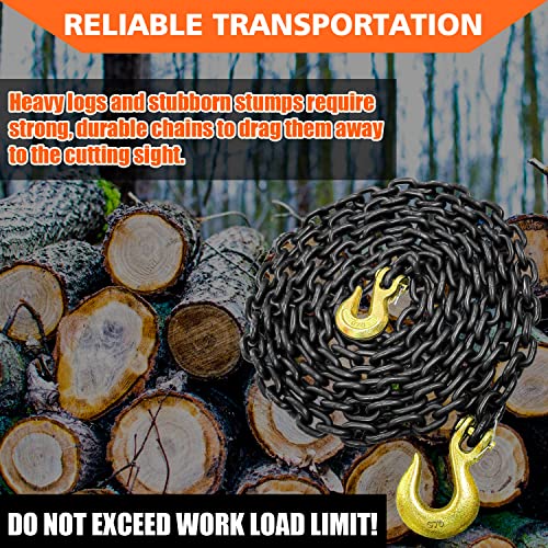 YATOINTO Grade 80 Log Chain 5/16'' X 14 Feet with Grab and Slip Hooks | Trailer Safety Chain WLL 4,900 lbs for Pulling & Towing