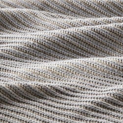 BOLL & BRANCH Sunday Throw Blanket, 70" x 45", Shore/Heathered Oatmeal | 100% Organic Luxury Cotton, Plush Ribbed Knit, Sweater-Like Softness