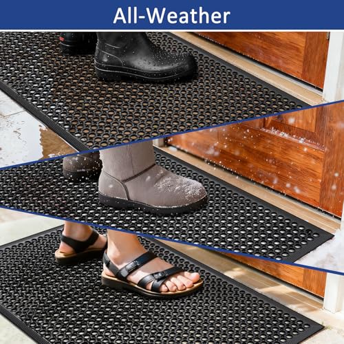 Anti Fatigue Rubber Mats - 2 Pack Restaurant Kitchen Non-Slip Bar Floor Entry Door Drainage Mats - Indoor/Outdoor Use - 36 x 60 Inches - size: 2Pack 36"L x 60"W x 0.4"Th Black