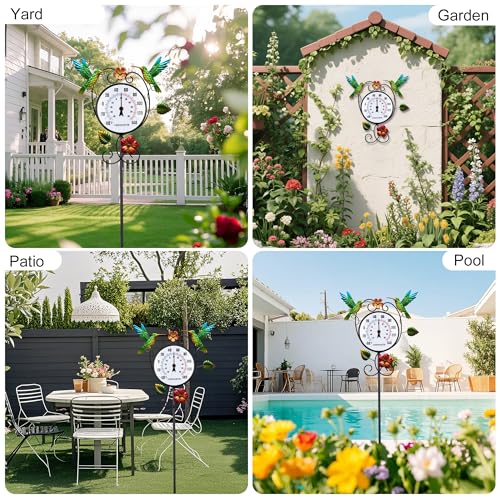 Hummingbird Outdoor Thermometer with 35.7" Stake Waterproof | Hanging Wall Outside Thermometer for Patio Garden Yard Porch Indoor Decor, Easy to Read, No Battery Required - style: Hummingbird