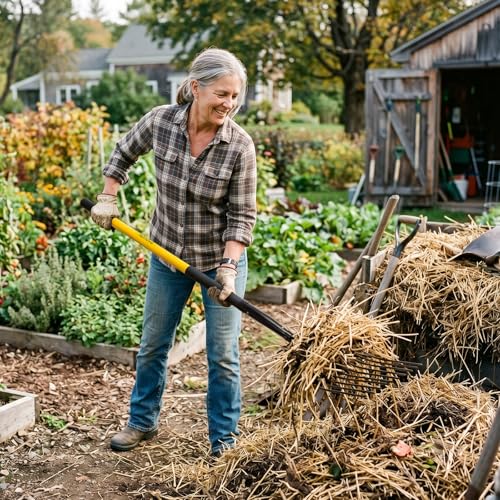 Nohovu Heavy Duty 10 Tine Pitchfork with Fiberglass Handle, 56 Inch Garden Fork for Hay, Compost, Mulch & Yard Work