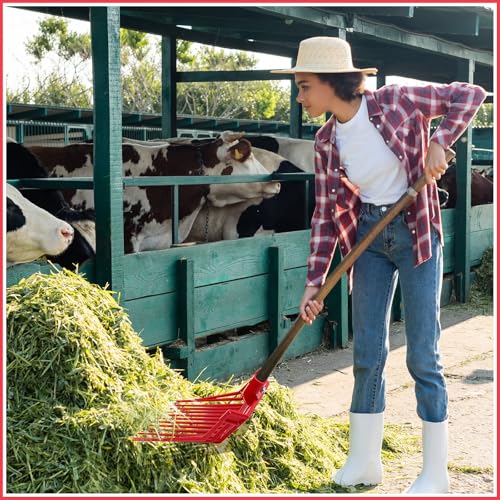 Lasnten 6 Pack Manure Fork Replacement Heads 12 Tines Heavy Duty Pitchfork Heads with Screws & Nuts Durable Horse Manure Rake for Picking up Grass Hay Animal Waste(Red) - color: Red