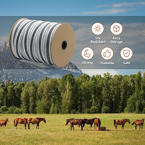 Reflective Electric Fence Poly Tape 2 Inch 656 Feet | Upgraded reflective strip,12 x 0.18mm stainless steel conductors for horse fencing