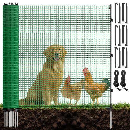 4x50FT Temporary Fence with Posts,Plastic Garden Safety Fence | 9 Fiberglass Stake,Windbreak Rope,Ground Peg,Temporary Fence for Backyard Outdoor Animal Protect,Temporary Dog Fence - size: 4x50FT