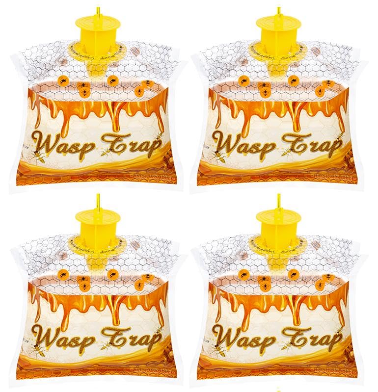 4 Pack Disposable Hanging Wasp & Yellow Jacket Traps Outdoor | Hornet Trap, Carpenter Bee Trap for Outside, Wasp Catcher, Disposable Wasp Bags, Suitable for Patio, Yard, Garden Outdoor Use - size: 4 Packs
