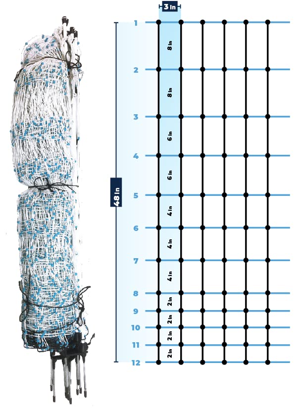 Starkline Electric Poultry Netting Kit - AC Energizer (48" x164' White/Blue Poultry Netting) (12/48/3) All-in-One Electric Fence Kit for Backyards, Homesteads, Ranches or Farms