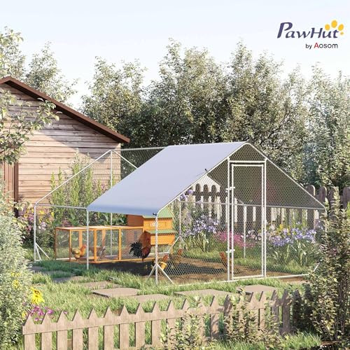 PawHut Large Chicken Coop w/Waterproof Anti-UV Cover 9.8' x 13.1' x 6.6' | Metal Chicken Run, Spire Shaped Walk In Fence Cage Hen House, Outdoor Yard Farm Use, 1" Tube Diameter - size: 9.8' x 13.1' x 6.6'