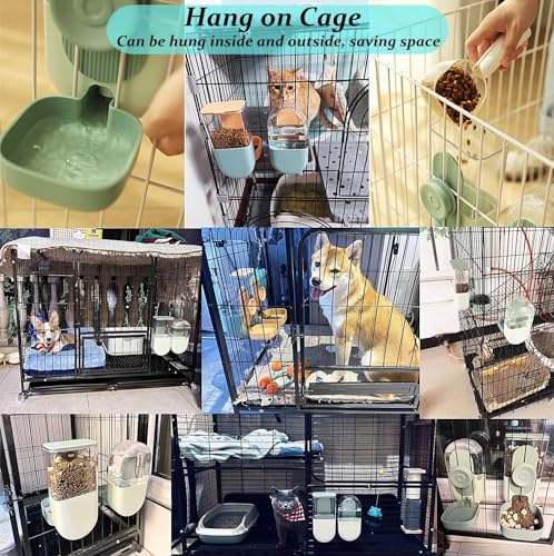 Kenond 35oz Rabbit Feeder,Bunny Water Dispenser,Pet Water Bottle for Cage | Hanging Auto Ferret Food Water Dispenser, Auto Gravity Pet Feeder and Waterer Set, Cage Cat Food Bowl Dog Feeding Station - color: Gray Waterer and Feeder