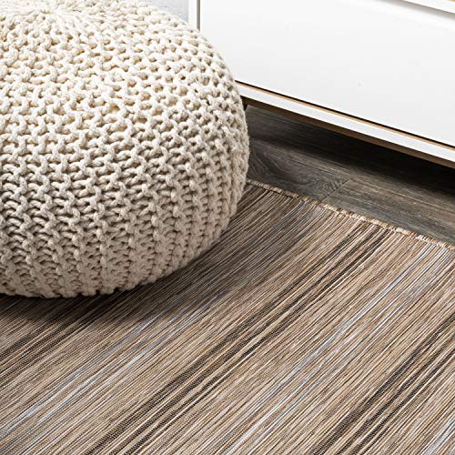 JONATHAN Y Wide Stripe Indoor Outdoor Round Area Rug 6 Ft Brown/Natural, Bo Modern Farmhouse for Backyard, Patio, Porch, Easy-Cleaning, High Traffic, Pet-Friendly, Non-Shedding (TSN101A-6R) - size: 6'7" (Round)