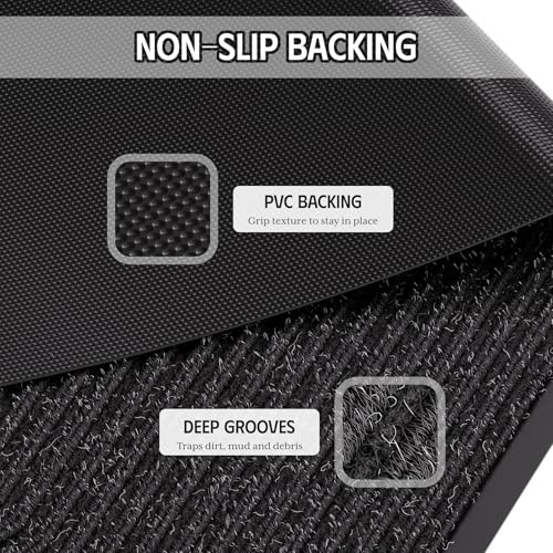 Front Door Mat 35"x23", Heavy Duty Low Profile Door Mat Indoor Entrance, Non-Slip Welcome Matt Outdoor Indoor, Absorbent Dirt & Moisture, All-Weather Commercial Floor Mat for Entryway, Black - color: Black Striped, size: 2' x 3'