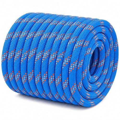 Braided Polyester Arborist Rope (3/8 inch X 100 feet) High Strength Bull Rope for Tree Work Truck Securing Camping Swing, Blue - color: Blue