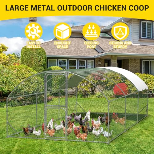 GarveeLife Large Metal Chicken Coop, Metal Chicken Run with Reinforced Triangle Support & Double Doors, Outdoor Walk-in Poultry Cage for Yard, 9.8x19.7x6.5 FT - size: 9.8' x 19.7' x 6.6'