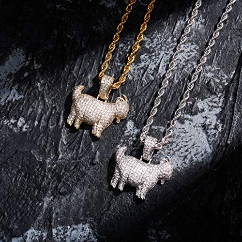 TOPGRILLZ Goat Chain Gold Necklace for Men Eagle Chain Rope Iced out Cubic Zirconia 14K Gold Plated Stainless Steel Necklace 24" Birthday Gifts - style: Silver Goat