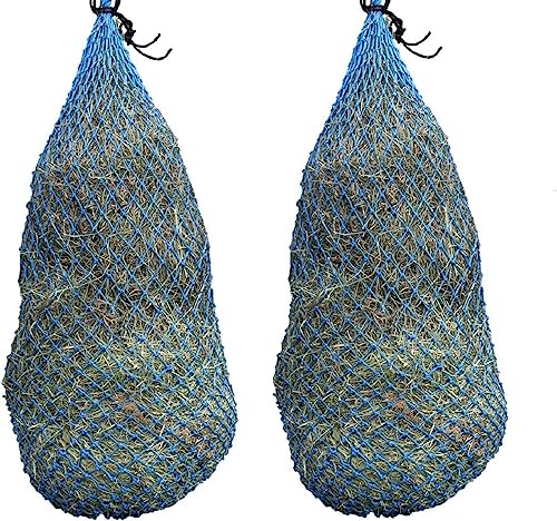 Set of 2 56" Slow Feeder Hay Nets with 1.5" Holes, Fits 8-10 Flakes of Hay (56", Hurricane Blue) - color: Hurricane Blue