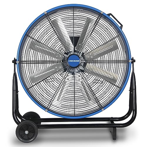 KEN BROWN 24 Inch Industrial Drum Fan, High Velocity Floor Shop Fan, Heavy Duty, 9500 CFM, 8 Blades, 3 Speeds, 360 Degree Tilt, Ideal for Industrial, Commercial, Gym, Garage Use, Blue - size: 24 inch