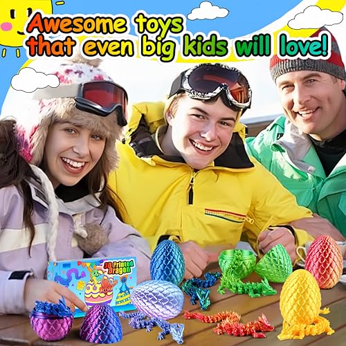 Impossmaker 8‘’ 3D Dragon Eggs with Dragon Inside, Easter Basket Stuffers Mini Egg Set Articulated Unique Easter Basket Essentials for Adults Kids (6 Pack) - style: 6P-S3