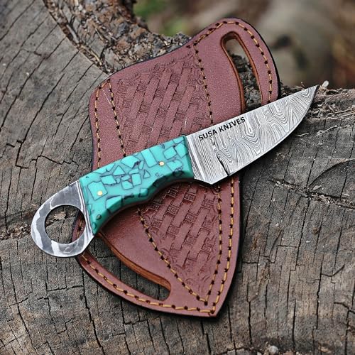 Custom Handmade 7'' fixed blade hoof rasp knife/Cow boy knife/Damascus steel Bull cutter cowboy knives with pancake leather sheath (SUSA 115) - color: SUSA 115