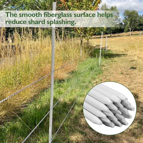 20 Pcs Fiberglass Fence Posts 3/8" x 48" White Fiberglass Rods Garden Stakes Fencing for Plants Tree Stakes DIY Projects Crafts Livestock Containment Temporary Electric Fence - size: 3/8" x 48"
