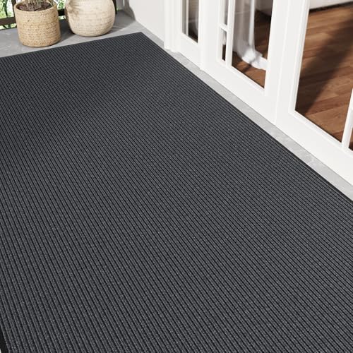 Large Commercial Door Mat, 4' x 8' Front Door Mat Outside Entrance, Low Profile Easy Clean Welcome Mat Indoor Outdoor, Absorbs Moisture and Dirt, Non-Slip Backing Heavy Duty Outdoor Mat, Grey - color: Grey Striped, size: 4' x 8'