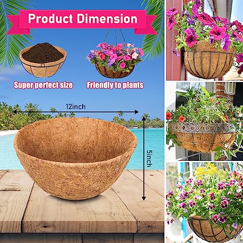 Riare 6 Pack 12 Inch Round Coco Liners Replacement, 100% Natural Coconut Coir Liners for Hanging Baskets, Garden Flower Vegetables Planter Pot, Window Box, Fence, Decks - size: 12inch