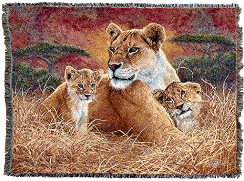 Pure Country Weavers Motherly Lioness and Cubs Blanket by Lucie Bilodeau - Gift Tapestry Throw Woven from Cotton - Made in the USA (72x54) - color: Lioness