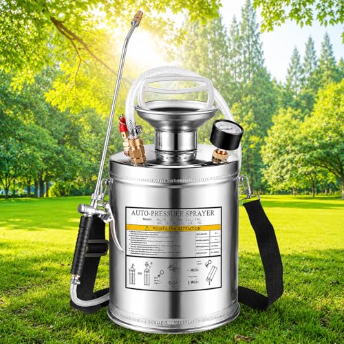 1.5Gal Stainless Steel Pump Up Sprayer Reinforced Hose, Hand Pump Sprayer with Pressure Gauge&Safety Valve, Adjustable Nozzle Suitable for Gardening (1.5 Gallon) - style: 1.5 Gal
