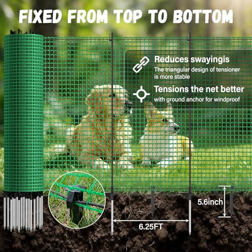 3x50 FT Temporary Fence for Backyard,Garden Fence with 9 Fiberglass Post | Windbreak Rope,Ground Peg,Plastic Garden Fence,Safety Barrier Fence Roll for Backyard Outdoor Animal Protect - size: 3x50FT