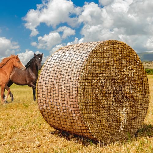 5x5 Ft Knotless Round Bale Hay Net for Horses, Livestock Feeder | Heavy Gauge Knotless Slow Feed Round Bale Hay Feeder, Ideal Feeding Net for Horses, Cattle and Sheep on Farms & Pastures