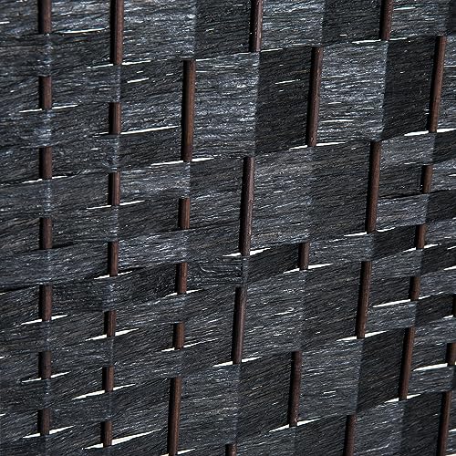 HOMCOM Room Divider 4-Panel, 6FT-Tall Folding Privacy Screen, Black | Freestanding Partition, Hand-Woven Design, for Room Separation, 360° Hinges, Paper Rope Diamond Weave - color: Black, size: 4 Panel