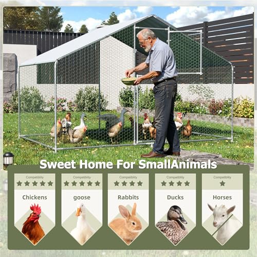 Large Metal Chicken Coop,19.7x9.8x6.4 FT Chicken Run for Yard with Waterproof & Anti-UV Cover,Walk in Chicken Pen with Feeding Door (6.6 * 9.8 * 6.4 ft) - size: 118.1"L x 78.7"W x 76.8"H