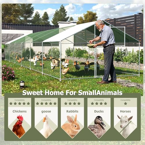 Large Metal Chicken Coop,19.7x9.8x6.4 FT Chicken Run for Yard with Waterproof & Anti-UV Cover,Walk in Chicken Pen with Feeding Door (39.4 * 9.8 * 6.4 ft) - size: 472.2"L x 118.1"W x 76.8"H