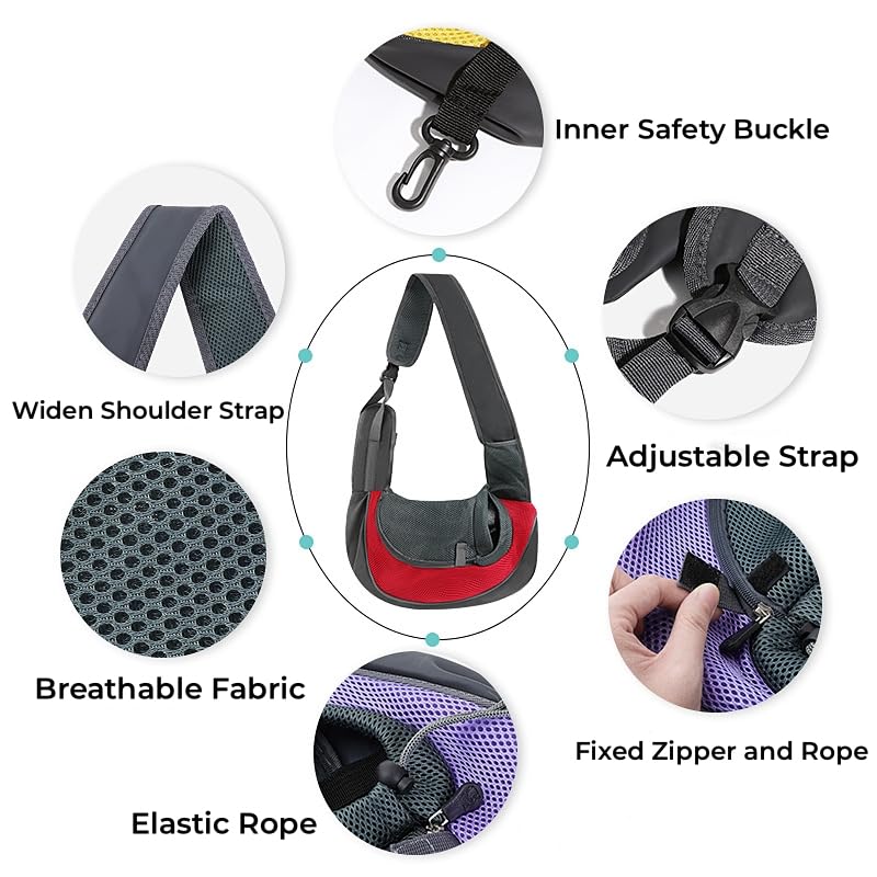 Dog Pet Sling Carrier Puppy Cat Sling Mesh Carrying Bag Adjustable Strap Breathble Small Dog Cat Satchel Carrier Hand Free Safe Front Backpack Soft Foldable Pet Purse Pouch Travel Outdoor - color: Rose Red