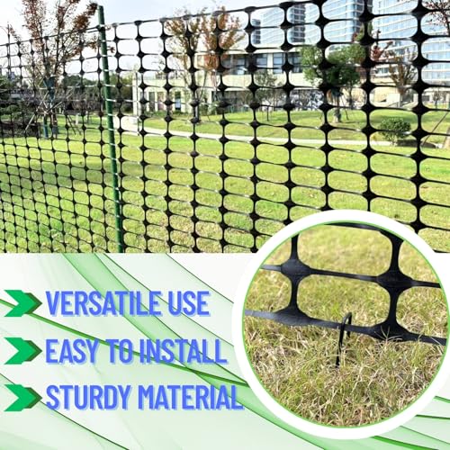 PotatoLife Black Plastic Garden Fence, Extra Strength, 40''x100' | Temporary HDPE Fence for Construction, Landscape, Snow, Animal & Pet Barrier, Easy to Install, Cut to Size, with 50 Zip Ties - color: Black, size: 40'' x 100'