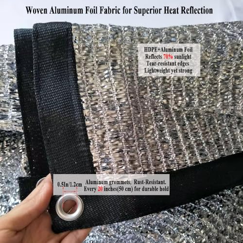 70% 10x20 FT Aluminet Shade Cloth for Car, RV and Camping | Reflective Silver Sun Shade Cover, Heat Protection, UV-Resistant, Breathable Sunshade Fabric for Patio, Dogs, Greenhouse - size: 10x20FT