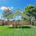 Large Metal Chicken Coop Runs for Yard with Cover, 10x20x6.5 | Perch Bars, Split Doors, Waterproof Covers, Mesh Wire - size: 236.2"L x 118.1"W x 78.7"H