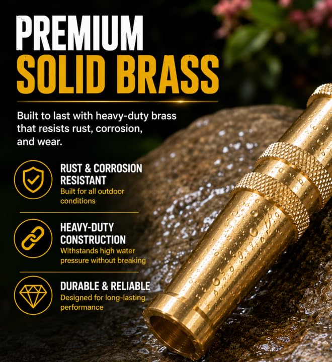 Solid Brass Metal Twist Garden Hose Nozzle, Heavy Duty Adjustable Pressure Spray Attachment, High Power Water Jet Sprayer with 4 Holes & ¾” Standard Threading, Includes 2 Extra Rubber Washers - size: Nozzle Pro - 1 Pack