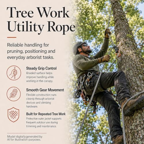 Braided Polyester Arborist Rope (3/8 inch X 100 feet) High Strength Bull Rope for Tree Work Truck Securing Camping Swing, Gray - color: Gray