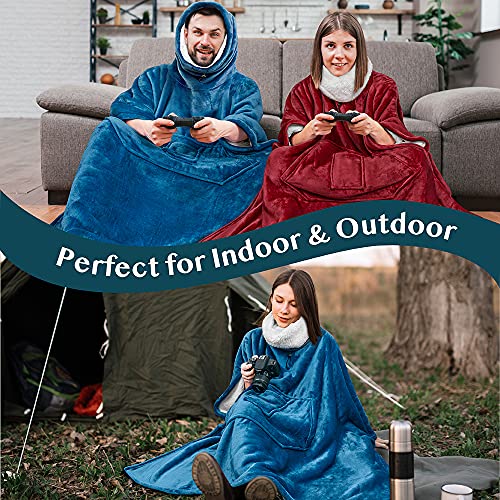 PAVILIA Wearable Blanket Poncho Women Men, Oversized Hoodie Sweatshirt Sweater Neck Warmer, Fleece Soft Hug Sleep Pod Adult - color: Teal Blue, size: Fleece