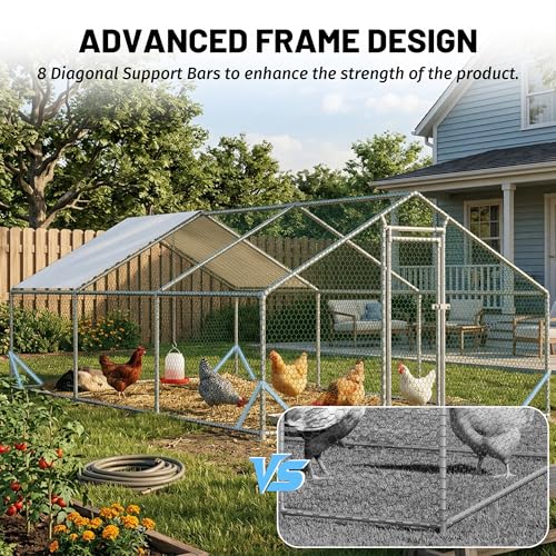 Metal Chicken Coop 20x10x6.56ft Extra Large Walk-in Poultry Cage for 15-30 Chickens Chicken Run Hen Rabbit Duck House with Waterproof Cover for Outdoor Farm Use - size: 240.0"L x 120.0"W x 78.7"H