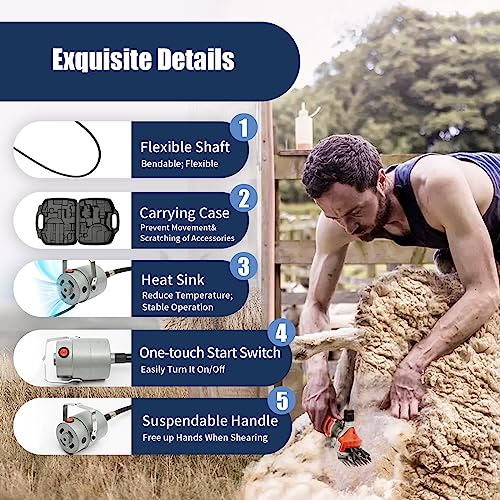1200W Sheep Shears, Electric Sheep Clipper, 2800RPM Professional Animal Shearing Machine with Carrying Case, Heavy Duty Livestock Haircut for Sheep Alpacas Goats and Thick Coat Animals Haircut