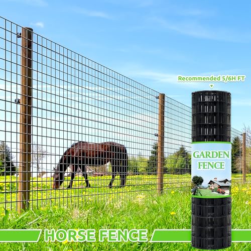 Black PVC Coated Welded Wire Fencing,2"x4" 14 Gauge,60inch H x 50ft L Garden Wire Fence Roll,2/3/4/5/6ft Tall x 50/100 ft Long Vinyl Coating Metal Wire Mesh for Yard,Farm,Dog,Vegetable Protection - color: Black, size: 2"x4" 60inx50ft