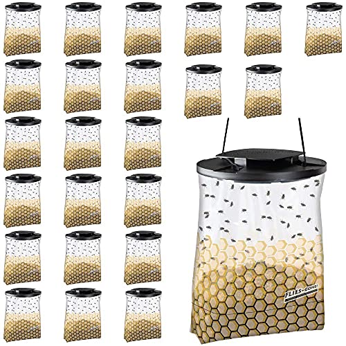 Flies Be Gone Fly Trap – Disposable Outdoor Fly Trap, Protein-Powered Attractant for Farms, Ranches & Patios – Hanging Fly Catcher, Fast Fly Infestation Control for Livestock & Backyards (50-Pack) - size: 50 Traps