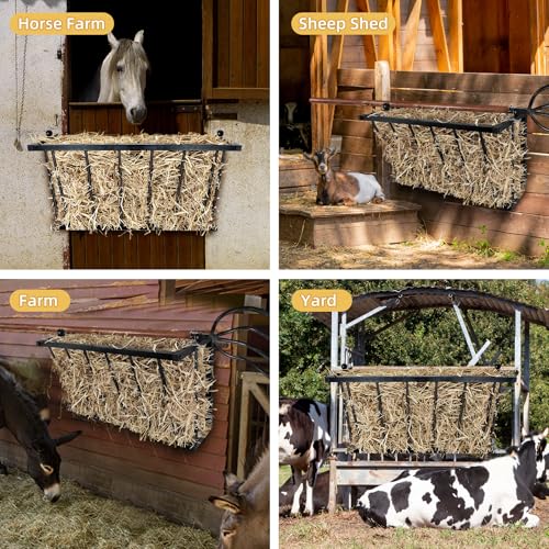 Hay Feeder 27 Inch Wall Mount Iron Rack for Horse Goat Sheep | 16 gallon large capacity, heavy duty metal, easy assembly, suitable indoor & outdoor farm use