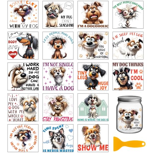 GLOBLELAND 18 Sheets Funny Dog Texts Rub on Transfers Sticker for Crafts 3.9x3.6inch Crazy Animals UV DTF Cup Wraps Decals Stickers Cute Dog Paw Prints Transfer Decal for Glass Bottle Decors - style: Funny Dog