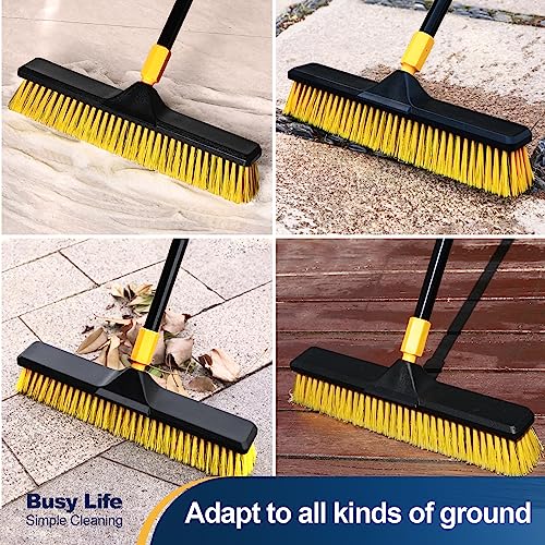 Yocada 18 Inch Push Broom Heavy-Duty Outdoor Commercial Broom Brush | Stiff Bristles for Cleaning Patio Garage Deck Concrete Wood Stone Tile Floor 65.3 inch Long